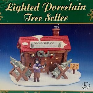 Christmas Village Lighted Porcelain “Tree Seller” Vintage